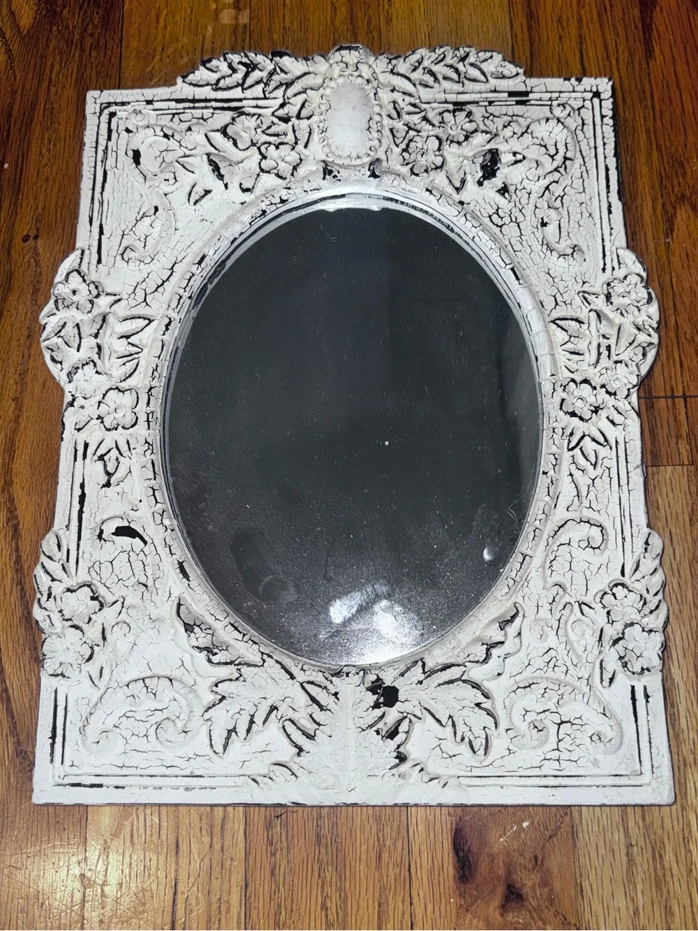 Small Vintage-Style White Ornate Wall Mirror